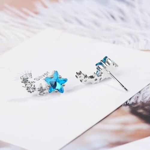 Sole Memory Fresh Pentagram Cute Blue Crystal Mini Stars 925 Sterling Silver Fashion Female Stud Earrings SEA503