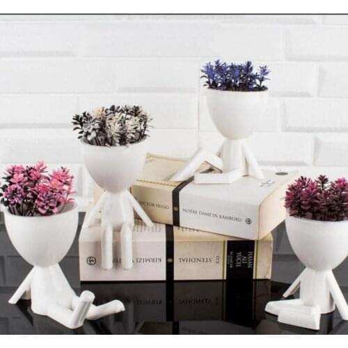 Set of 4 3D Cartoon White Color Succulent Cactus Bonsai Mini Plant Pots Garden European Style New Creative Home Decor Craft