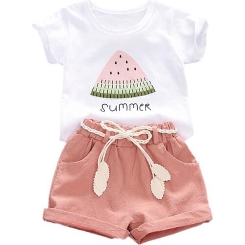 2019 toddler girl clothes short sleeve suit cute watermelon print girls soft casual shorts two-piece for 0-4t