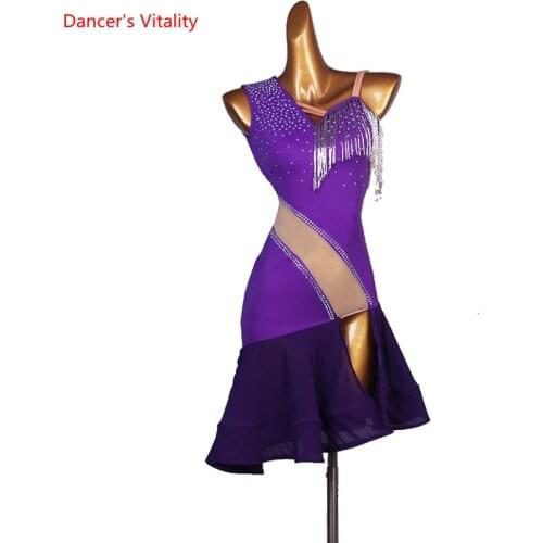 Latin Dance Dress Diamond-Studded Sling Skirt Performance Clothes Profession Custom Child Adult Elegant Competition Clothing