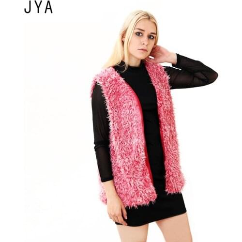 Casual Slim Pink Faux Fur Coat Sleeveless Fur Vest Womens Winter Fashion 2018 V-Neck Winter Jacket New Arrival Autumn Waistcoat