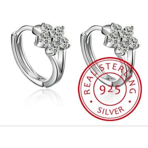 Real 925 Sterling Silver Crystal Flower Small Round Loop Huggies Hoop Earrings For Kids Baby Girls Children Jewellery Aros/jkjdl