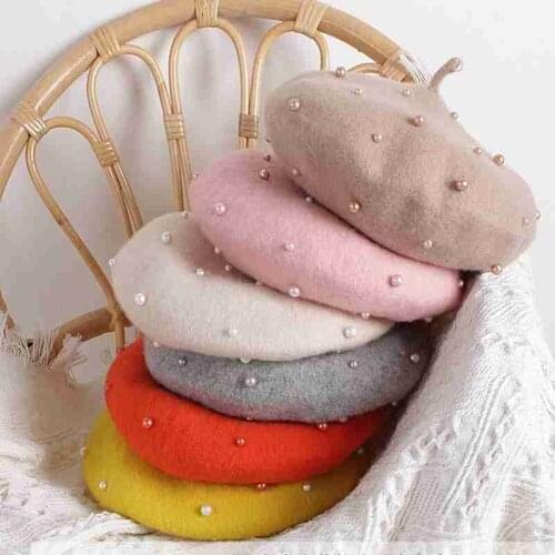 Fashion New Princess Kid Girls Caps Berets Lovely Pearl Beanies Hats Spring Autumn Winter Toddler Girls Hats