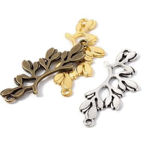 20pcs 38x16mm Branchs Connectors Metal Leaf Flower charms for jewelry making Diy Necklace Bracelet Charms Jewelry Findings DIY