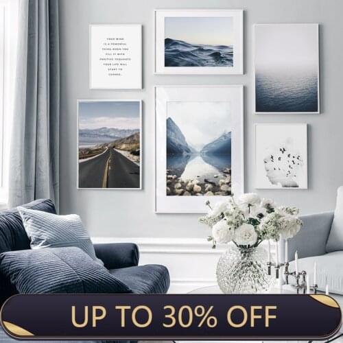 Modern Landscape Blue Lake Surface Canvas Painting Wall Art Posters and Prints Pictures for Living Room Office Home Decoration