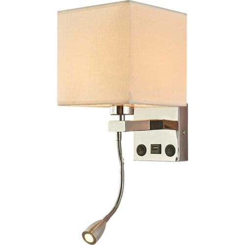 Modern Indoor LED Wall Lamp Bedside Bedroom Applique Sconce with Switch USB Interior Headboard Home Hotel Wall Lights(Without Bu