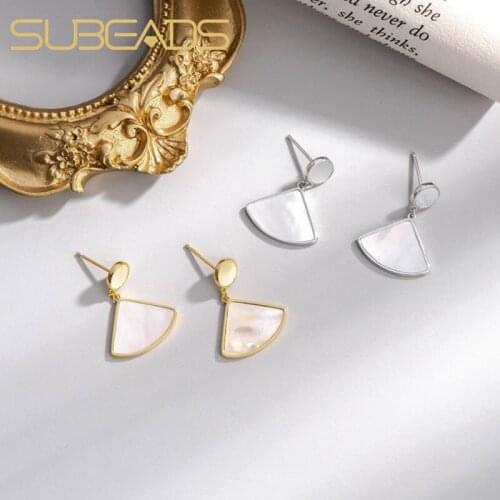 Subeads Real 925 Sterling Silver White Fritillary Fan Shaped Drop Earrings For Women Drop-shaped Dangle Earrings Jewelry Gifts