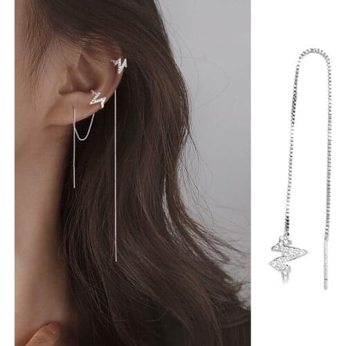 Todorova 1pcs Korean Long Tassel Ear Cuff Earrings For Women Ear Line Heartbeat Pendant Ear Bone Clip Fashion Jewelry