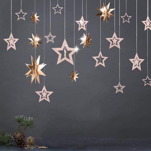 Twinkle Little Star Themed Party 3D Champagne Gold Hollow Star Garlands Hanging Decoration for Birthday Baby Shower Room Wedding