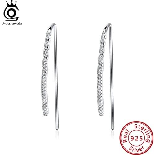 ORSA JEWELS Authentic 925 Hot Sale Dangle Earrings Sterling Silver Micro Paved Great CZ Drop Earrings Newest Fine Jewelry SE224