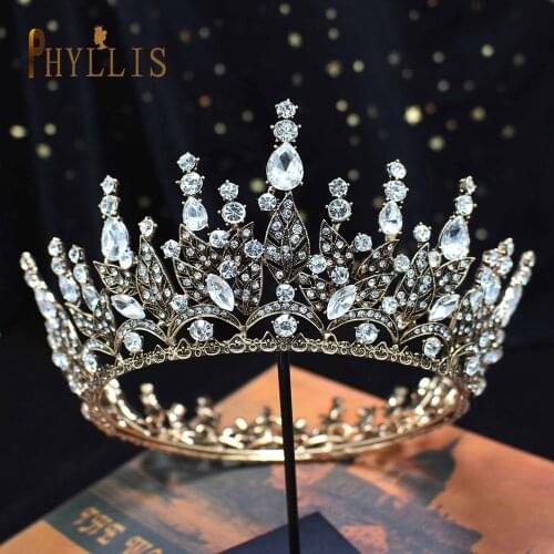 A126 Luxury Retro Gold Crowns for Bridal Women Tiara Vintage Wedding Baroque Queen Crown for Birthday Costume Prom Party Cosplay