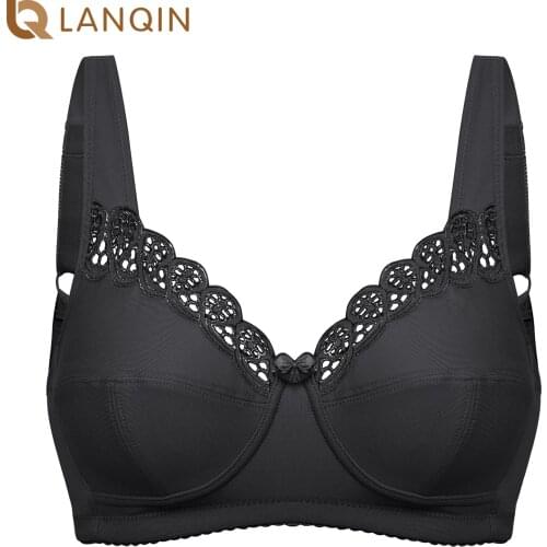 Womens Plus Size Full Coverage Wirefree Non-Padded Lace Cotton Bra Sleep