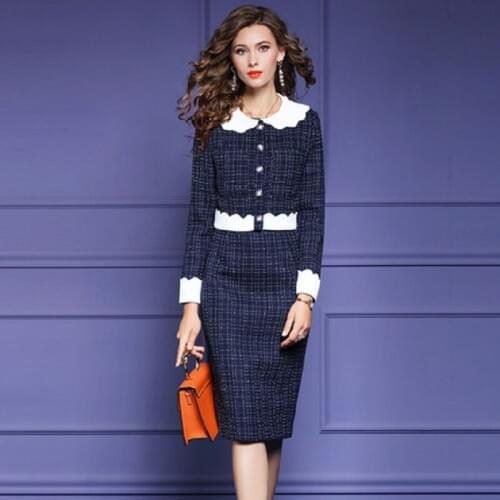 Pencil 2021 Fashion patchwork dress womens autumn winter new Plaid vest skirt short showing thin two piece set dress Plus XXXL