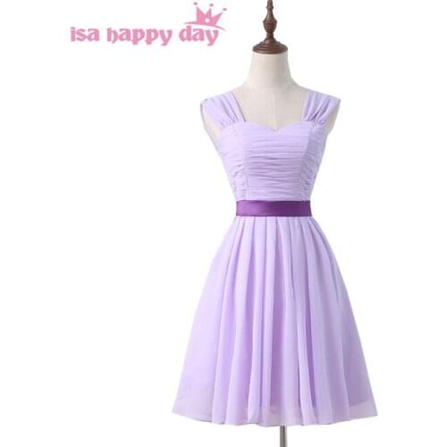 Womans spaghetti strap a line dresse robe de soiree short sexy light purple chiffon bridesmaid party dresses custom size B3845