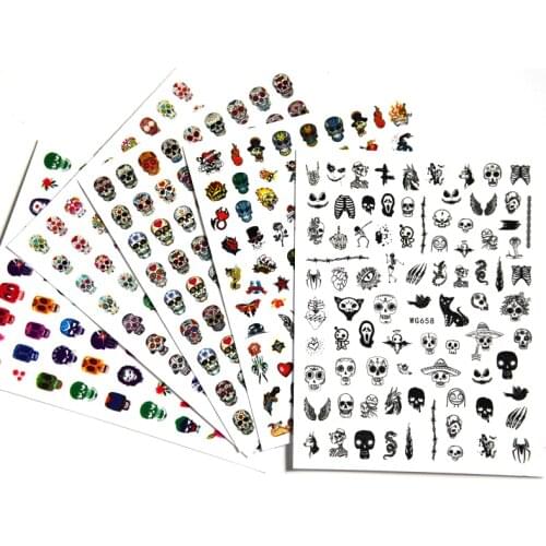 1sheet Halloween Nail Sticker Sugar Skull Nail Adhesive Sticker Decals Pumpkin Skull Transfer Sticker Slider