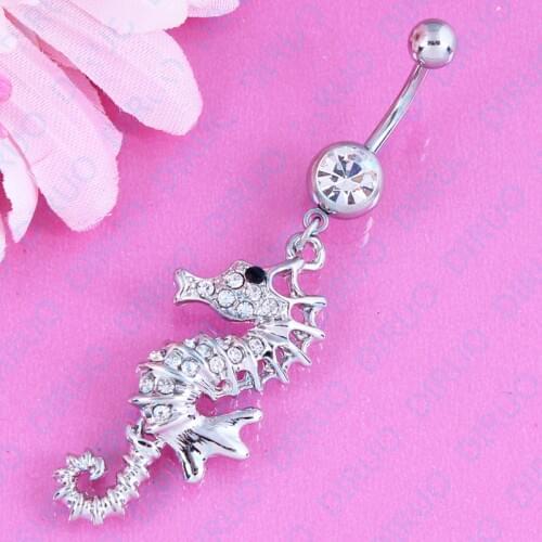 1pc sale Hippocampus Pendant Belly button ring fashion woman body piercing jewellry Navel bar 14G Surgical Steel
