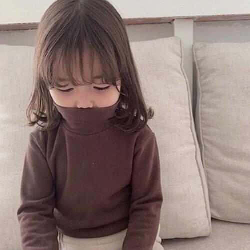 Autumn Winter New Girls Warm Bottoming Shirt Baby Children Solid Color All-match High-Neck Tops Kids Clothing New Style