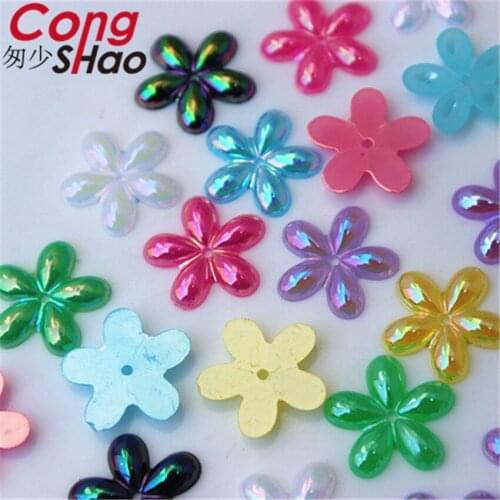 Cong Shao 300PCS 14mm Flower Shape AB Color Acrylic Rhinestone Stone Crystals Flatback For Costume Button DIY Decoration CS448