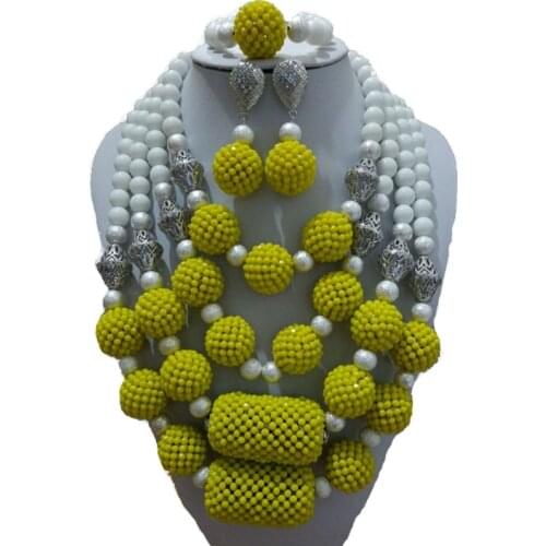 4UJewelry Yellow and White Costume African Beads Jewelry Set Layers Bridal Jewellery Set