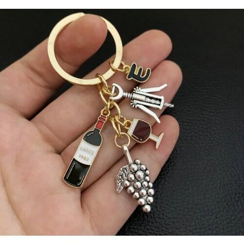 Charm enamel A-Z letters European and American cocktail grape wine bottle opener wine glass grape wine keychain bar keychain