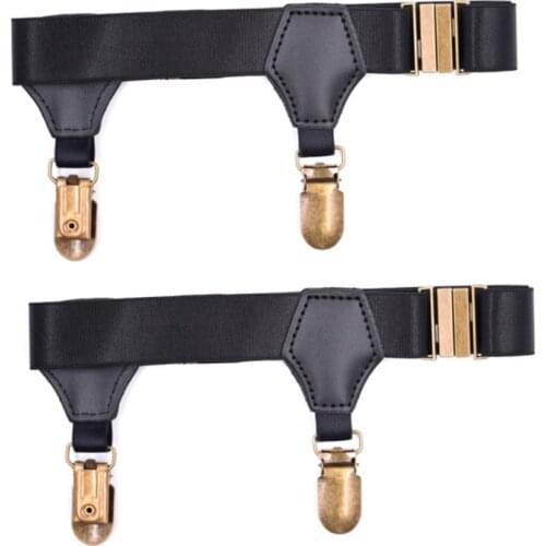Black Socks Suspenders Holder Garters Belt with Double Metal Non-Slip Clips M89E