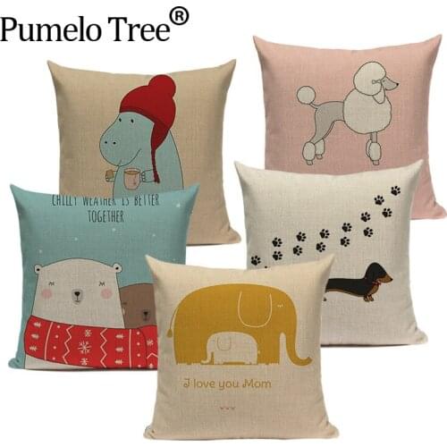 Cartoon animal cushions cover decorative dachshund Cute hippo cushions for sofa Cute Room linen square print pillow case custom