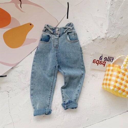Stretch High Waist Jeans Kids 2021 New Skinny Slim Fashion Washed Denim Pencil Pants Girls Plastic Waist Lifting Ninth Pants