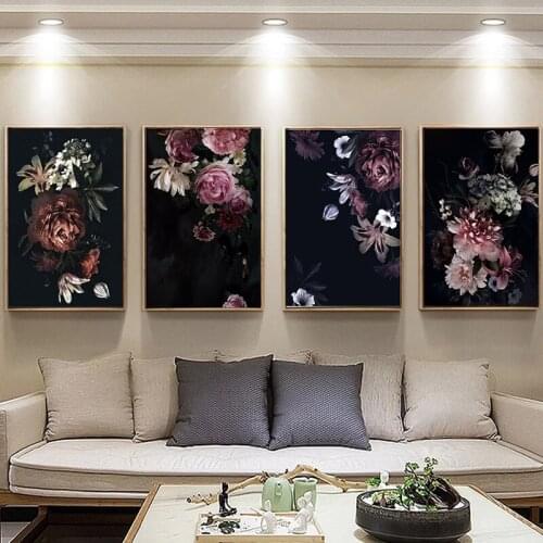 Hintage Home Decor Wall Art Print Classical Flower Plant Nordic 5D DIY Poured Glue Diamond Painting Kits Scalloped Edge Gift Art