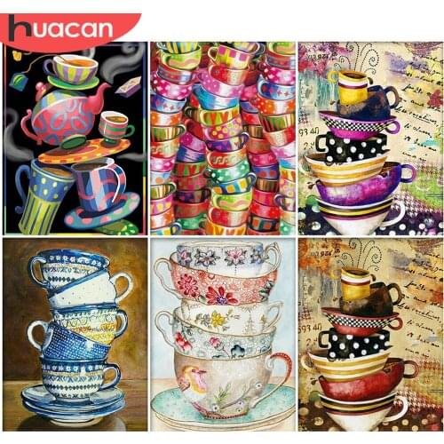 HUACAN 5D Diamond Painting Cup Full Square Round Mosaic Rhinestone Cross Stitch DIY Diamond Embroidery Coffee Wall Art