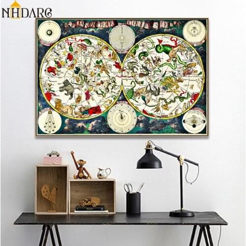 Ancient Map World Map Posters and Prints Canvas Painting Art Wall Pictures for Living Room Retro and Nostalgic Home Decor Cuadro