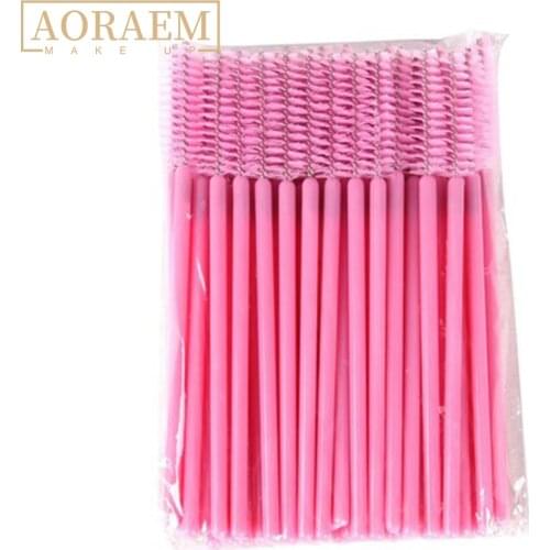 AORAEM 50pcs Disposable Eyelash Makeup Brush Mascara Wands Eyelashes Extension Tool Pink Eye Lash Eyebrow Cosmetic Comb Brushes