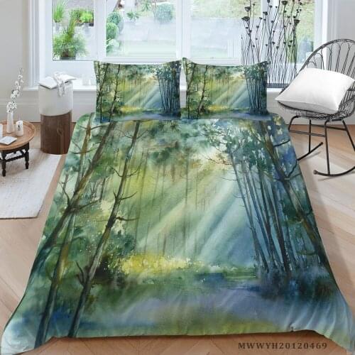 Tranquil Forest Bedding Set Sunshine Artistic Duvet Cover Lifelike Queen Twin Full Single Double King High End Bed Set Nature