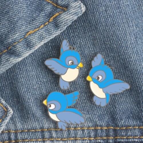 3pcs/set Enamel Blue Bird Pins Cartoon flying fledgling Animal Brooches Denim Jackets Lapel Pin Buckle Shirt Badge Gift for Kids