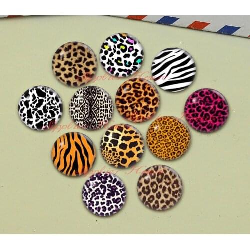 Handmade Round Leopard print photo glass Cabochons, Jewelry Finding Cameo Pendant Settings, (F047-583)