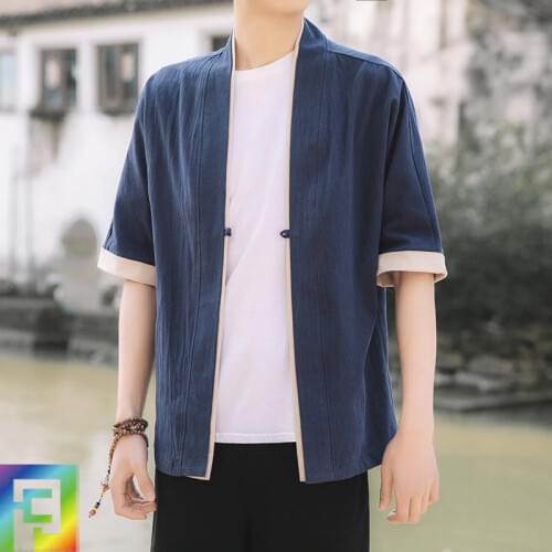 Summer New Chinese Style Short Sleeve Shirt Japanese Disc Button Cardigan Robe Mens Kimono Loose Large Size Shirts Streetwear