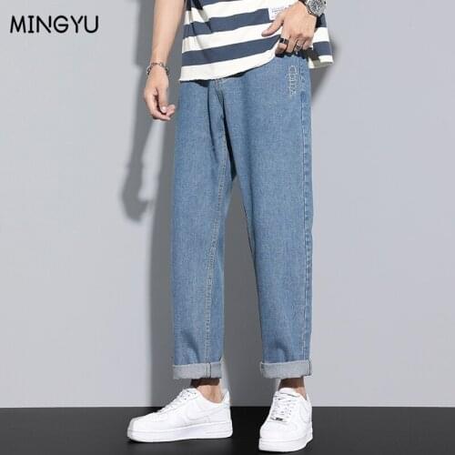 Mingyu New Loose Men Jeans Male Trousers Simple Design High Quality Cozy Students Daily Casual Straight Embroidered Denim Pants