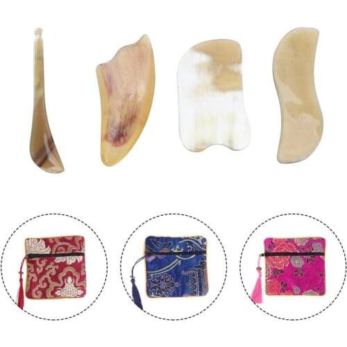 4pcs Scrapping Board Ox Horn Reusable Guasha Board Scrapping Board For Relaxing Meditation Massage(Storage Bag, Random Color)