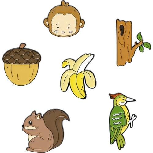 Fashion Brooches & pins bird Monkey Bnana Tree Animal Brooch Animal pins collection Hard enamel Jewelry