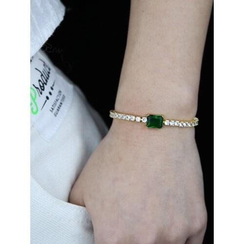 Fashion Green CZ Stone Paved Charm Lovely Gold color tennis Bracelet for Women Lady New styles party hip hop jewelry Drop ship