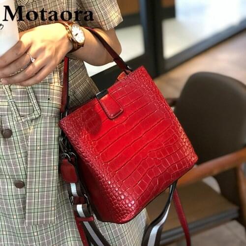 Motaora Bags For Women Cowhide Leather Handbag 2020 New Crocodile Pattern Shoulder Bags Female Fashion Solid Bucket Women Bag