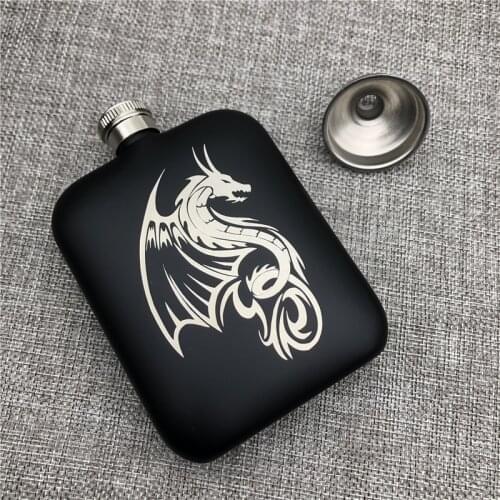 Can Customized 304 Stainless Steel Hip Flask Dragon 6 OZ 170ML Food Grade Portable Flask Alcohol Vodka Whisky Outdoors Drinkware