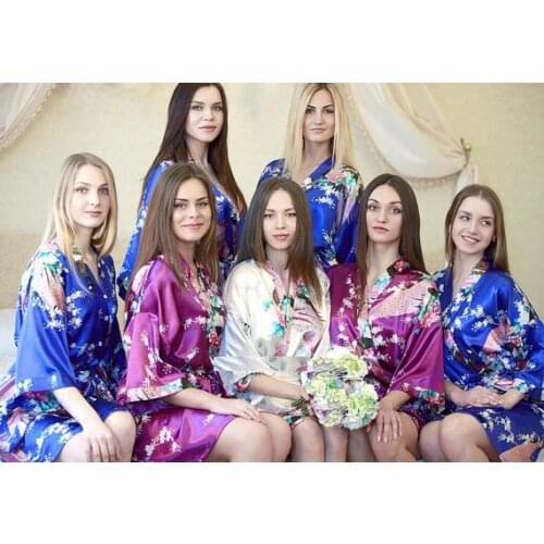Set of wedding Bride Bridesmaid Floral kiminos birthday satin silk pajamas robes bridal party Dressing Gowns party favors gifts