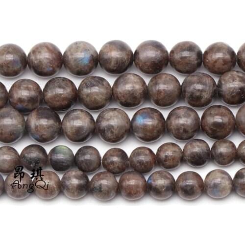 Natural Stone Coffee Labradorite Round Loose Beads 4 6 8 10 12mm Pick Size Moonstone Beads For Jewelry Making DIY Bracelet 15