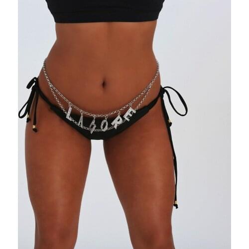 NEW Fashion Rhinestone Body Jewelry Lamore Letter Waist Chain for Women Punk Sexy Crystal Waist Belt Body Belly Jewelry