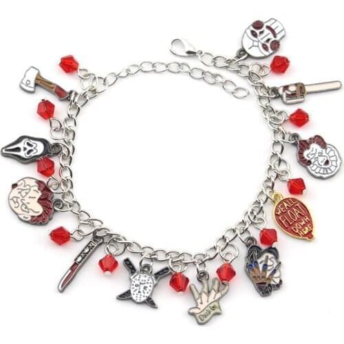 Wholesale Fashion Chucky Face Stephen Kings IT Penny Wise Jason Hockey Horror charm bracelet Movie Jewelry For Woman Girl Gift