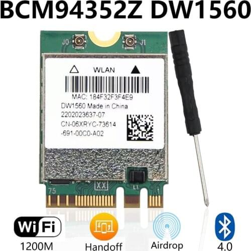 Original dual band DW1560 BCM94352z 200Mbps Bluetooth 4.0 802.11ac BCM94360NG NGFF M.2 WiFi WLAN Card For Laptop Windows macOS