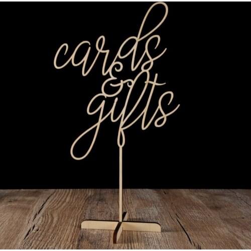 Cards and Gifts Guestbook Favors Table Sign Freestanding Calligraphy Wedding Table decoration Signs Custom wood Party Decor