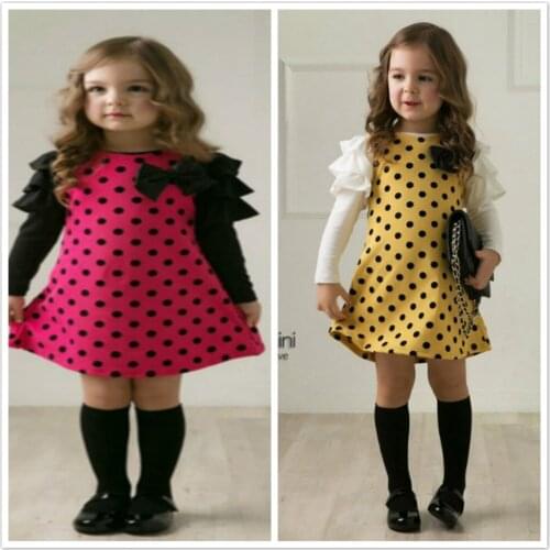 Long Sleeve Dress Girl Spring Clothes Baby Polka Dot Top Infant Princess Bow 1-8 Years Old Child Korean Style Dresses For Girls