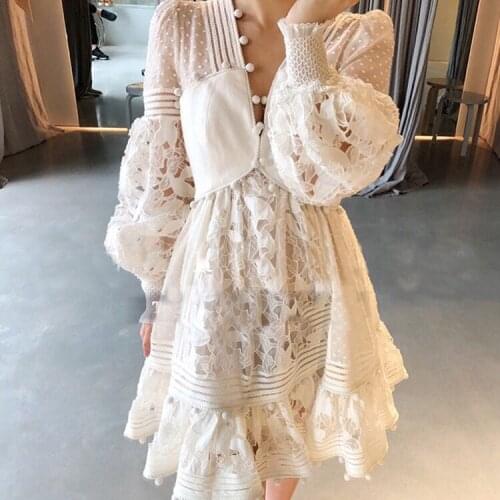 2019 New Rushed Plus Size Women Dress Vestido De Festa Dress For Women Ladies Lace Stitching V-neck Lantern Long Sleeve Female