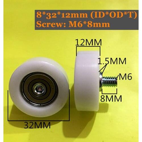 8x32x12mm POM Bearing With M6x8/12 M8x12 Screw 10Pcs PU Pulley Wheels 696 Ball Bearing Sealed Bearing Used on Door and Window